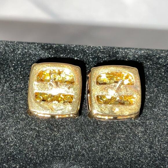 KATE SPADE NEW YORK GOLD GLITTER SQUARE STUD EARRINGS - Picture 5 of 6